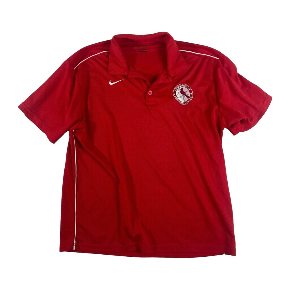 Nike Dri Fit St Louis Cardinals Short Sleeve Polo Shirt L Baseball Logo Red Mens